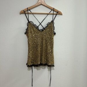 Robert Rodriguez Fully Lined Gold Sequin 100% Silk Strappy Camisole Size 10